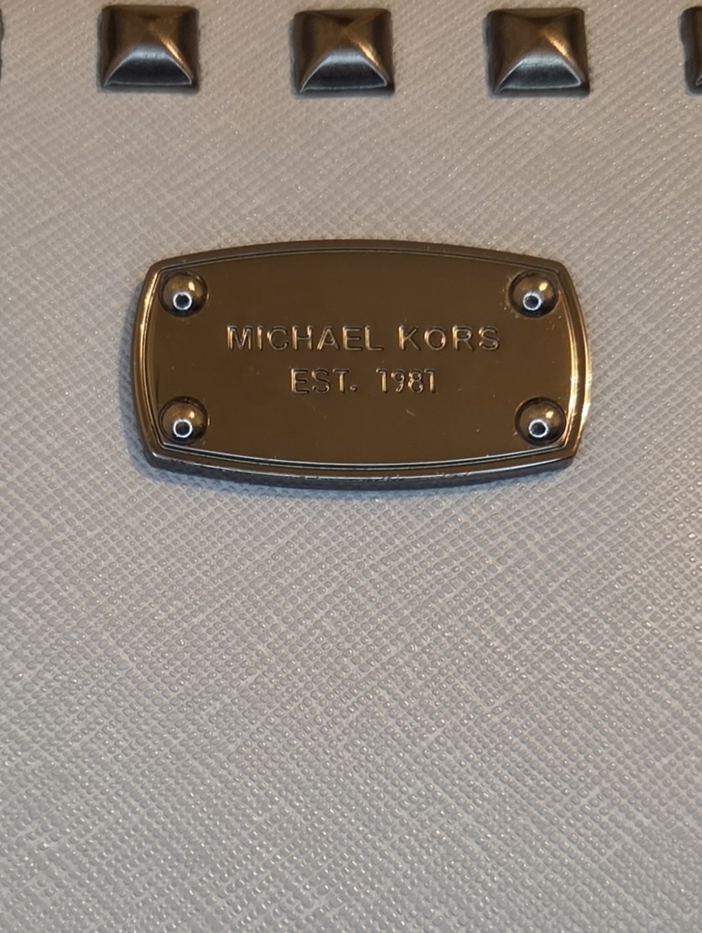 Michael Kors Studded Saffiano Leather Satchel Crossbody Light Blue Gunmetal - Picture 2 of 12